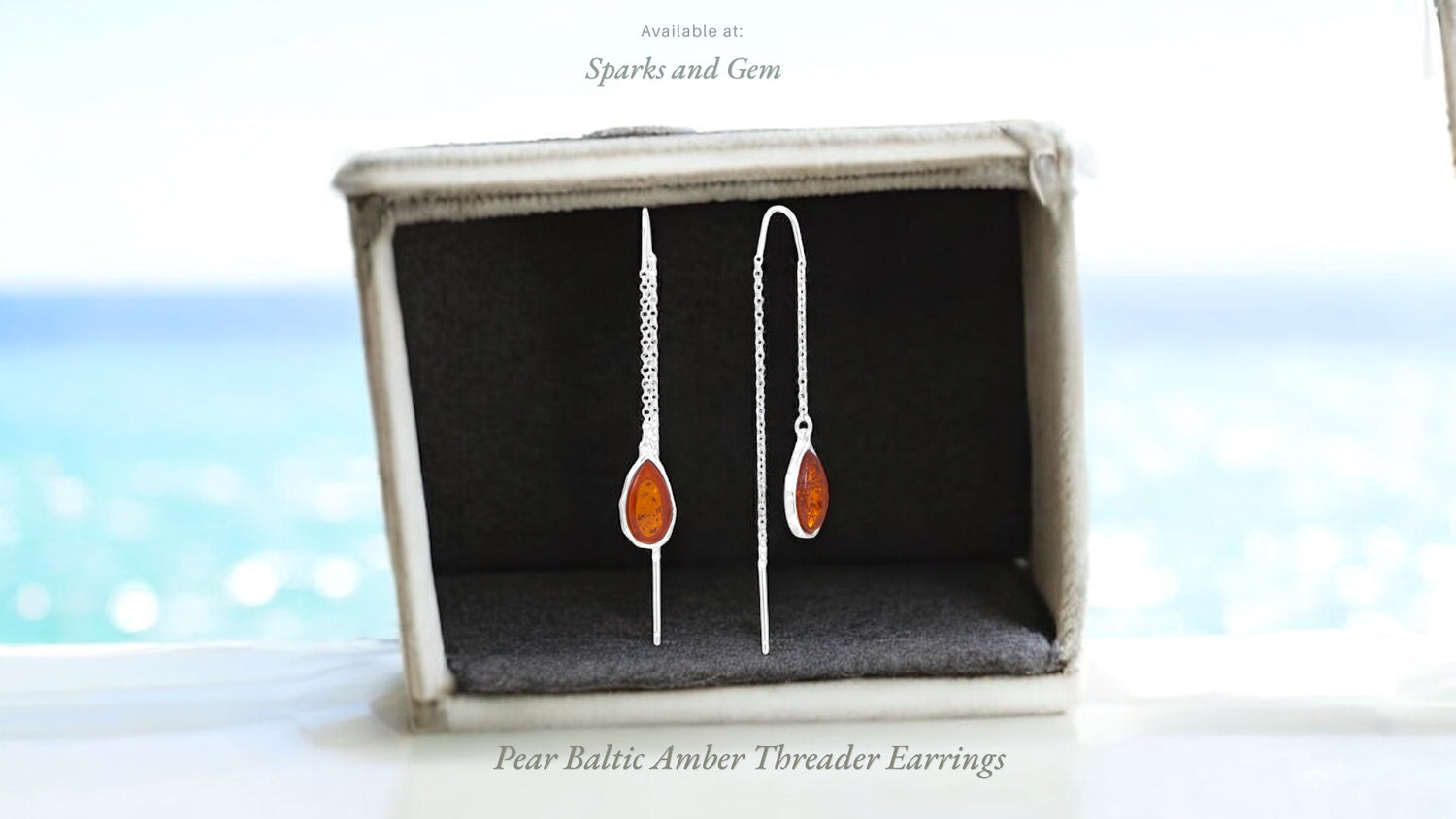 Threader Earrings Collection - Oval Baltic Amber Threader Earrings - Sparks and Gem