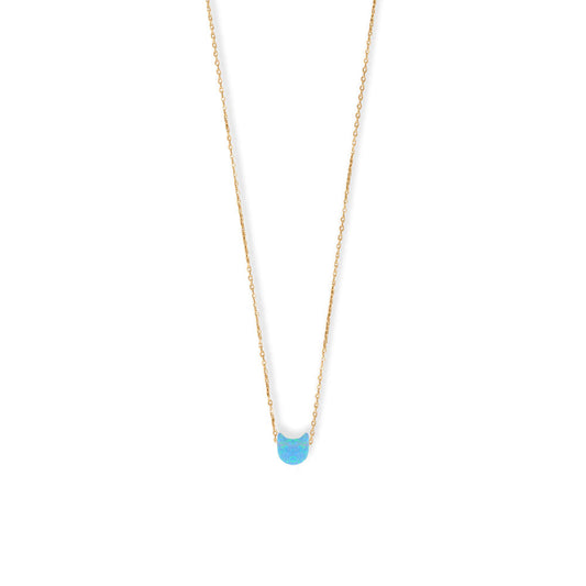 Synthetic Blue Opal Kitty Cat on an Adjustable, 14 Karat Yellow Gold Plated Sterling Silver Necklace - Sparks and Gem