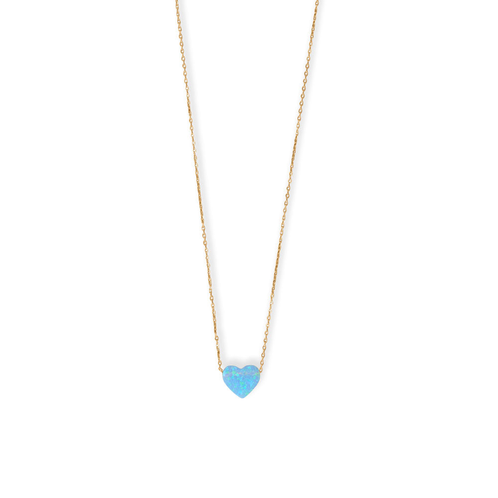 Synthetic Blue Opal Heart on an Adjustable, 14 karat Yellow Gold Plated 925 Sterling Silver Necklace - Sparks and Gem