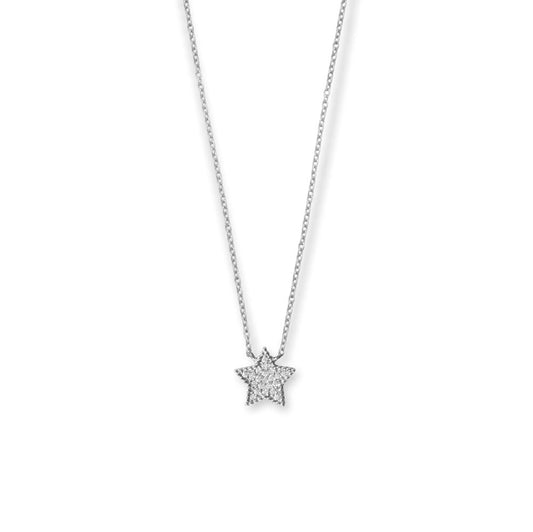 Adjustable, Rhodium plated Sterling Silver Pave Cubic Zirconia Star Necklace - Sparks and Gem