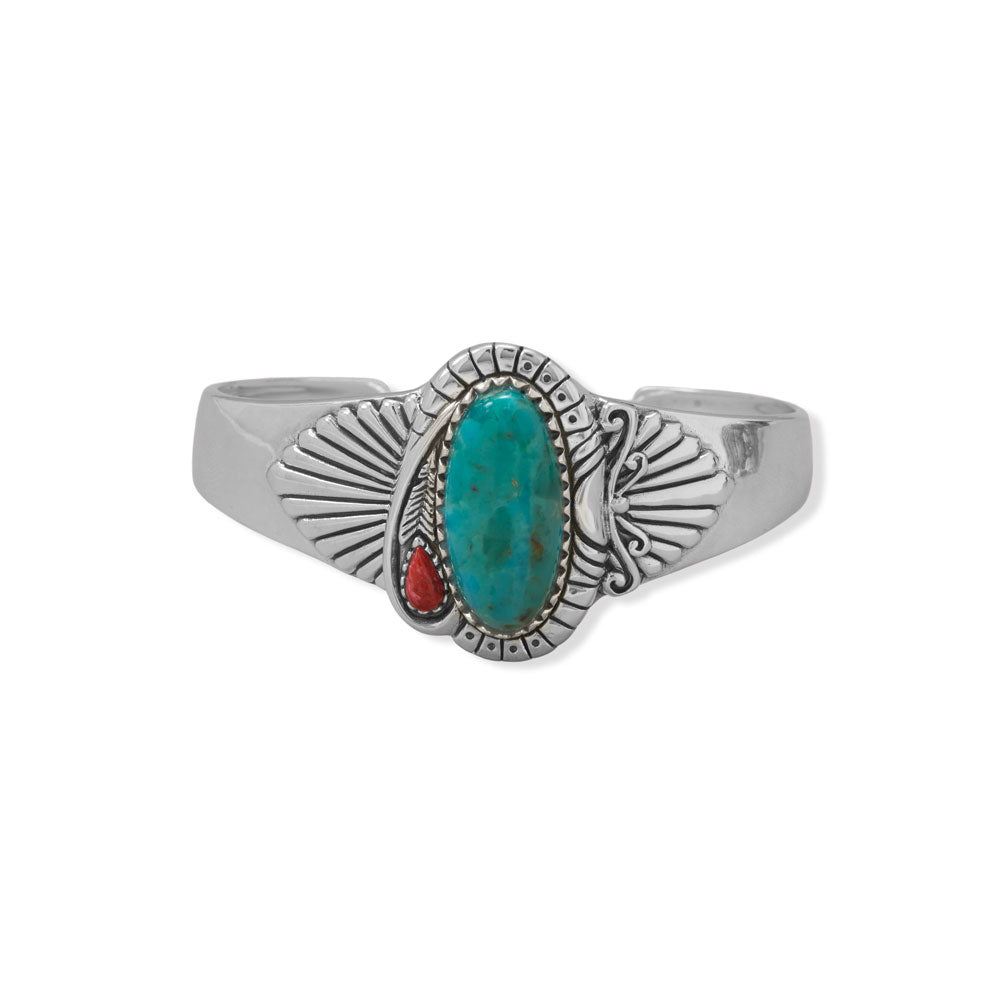 Turquoise and Sponge Coral Fan Design Cuff Bracelet-Sparks and Gem