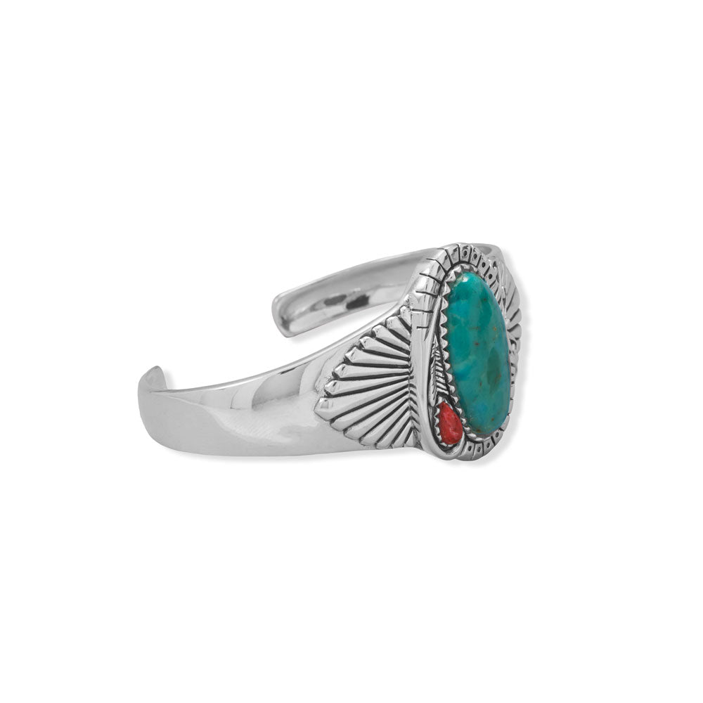 Turquoise and Sponge Coral Fan Design Cuff Bracelet-Sparks and Gem