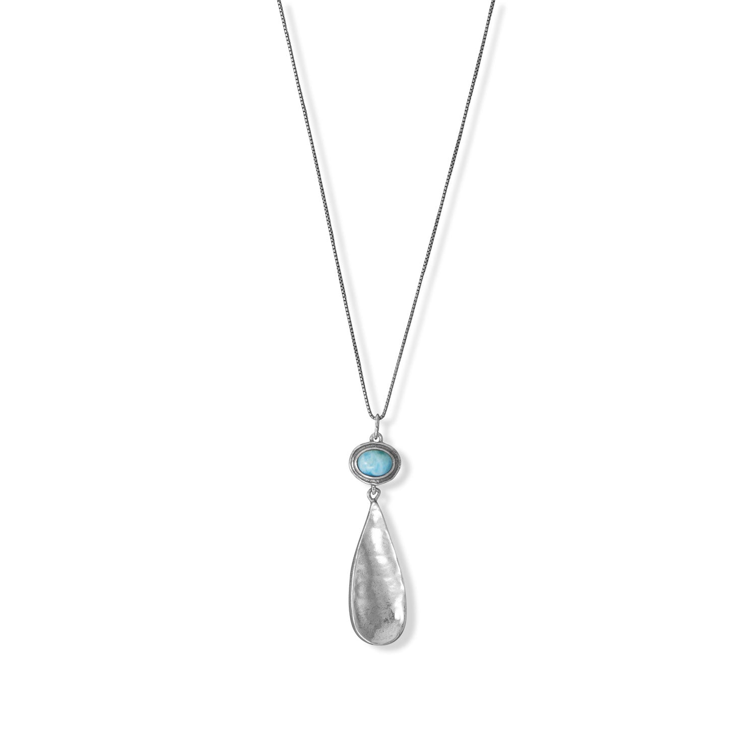 18" Larimar with Pear Drop Necklace-Sparks and Gem