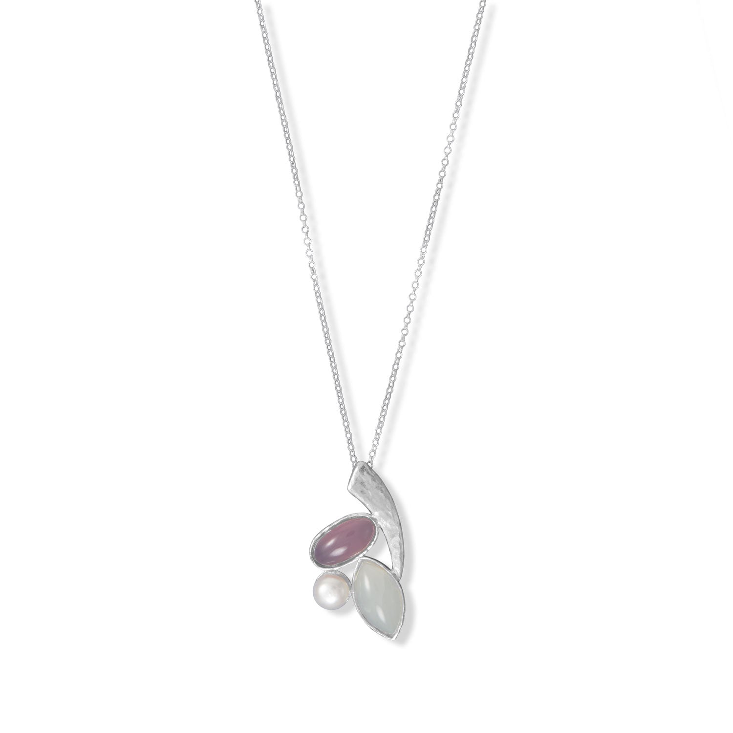 18" Rainbow Moonstone, Cultured Freshwater Pearl and Pink Chalcedony Necklace-Sparks and Gem