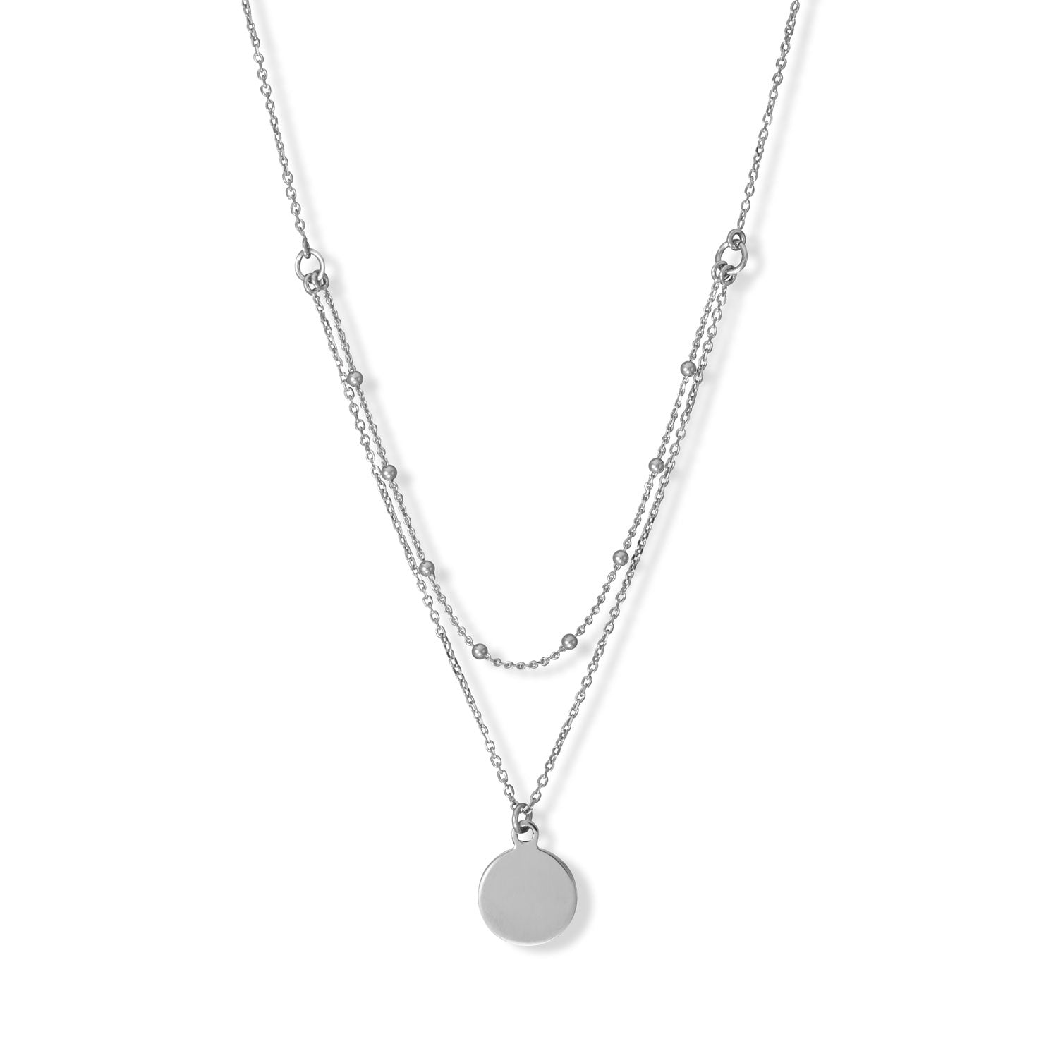 16"/18" + 2" Rhodium Plated 2 Row Engravable Disk Necklace-Sparks and Gem