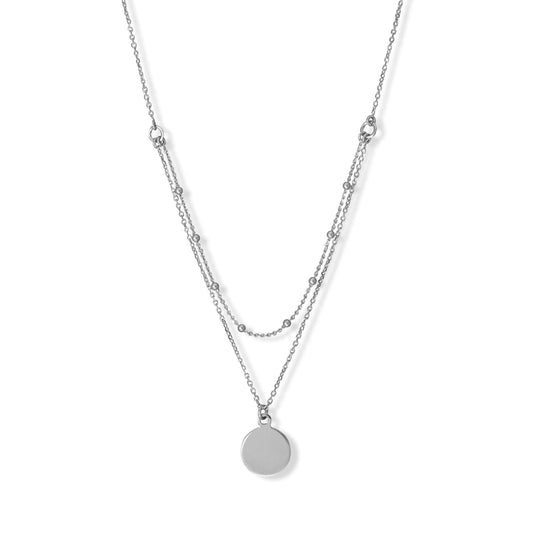 16"/18" + 2" Rhodium Plated 2 Row Engravable Disk Necklace-Sparks and Gem