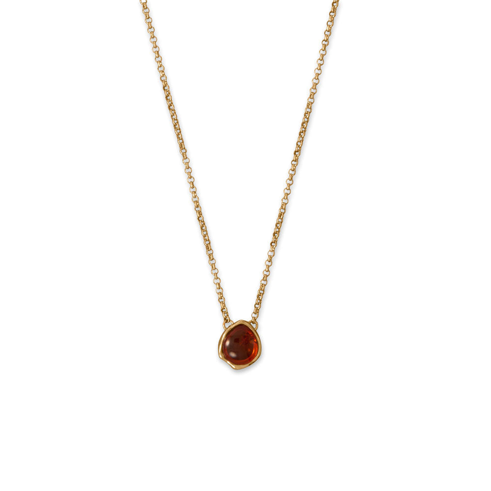 Gold Hammered Edge Pear Baltic Amber Necklace - Sparks and Gem