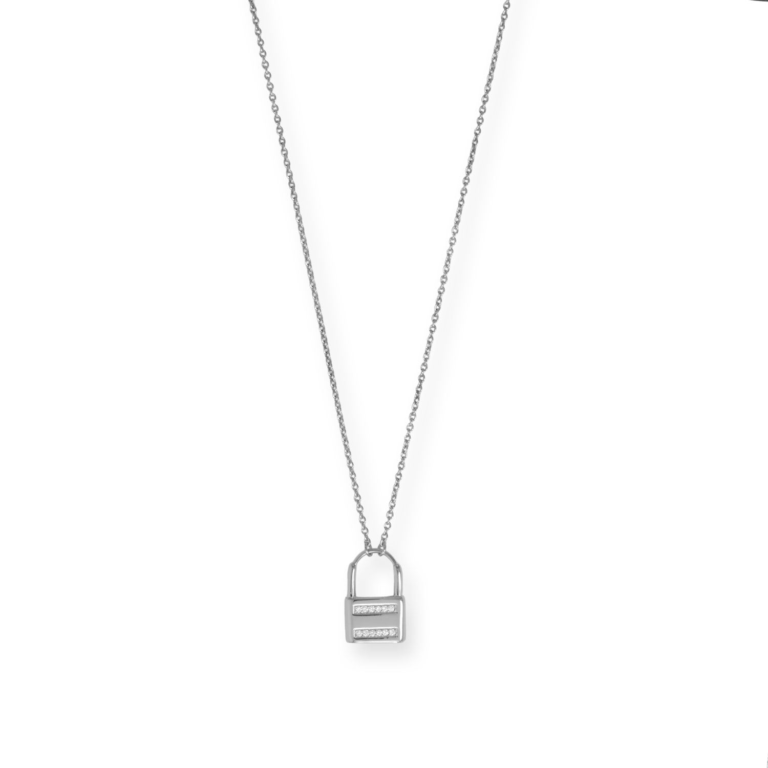 16" + 2" Cubic Zirconia Lock Silver Toggle Necklace - Sparks and Gem