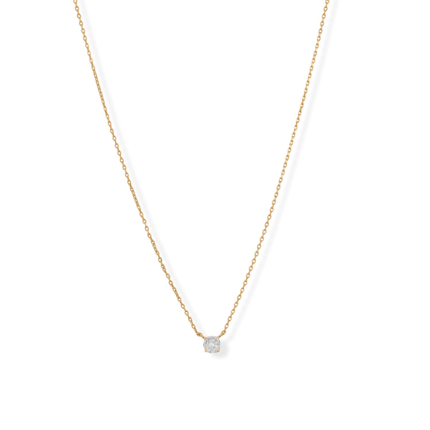 15" + 2" 5mm Cubic Zirconia Solitaire and Yellow Gold Necklace - Sparks and Gem