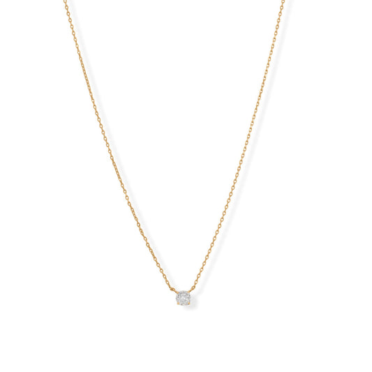 15" + 2" 5mm Cubic Zirconia Solitaire and Yellow Gold Necklace - Sparks and Gem