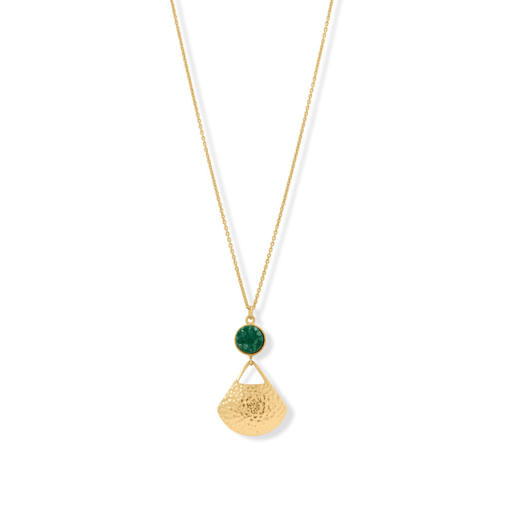 18" + 1" + 1" Green Druzy and Fan Necklace