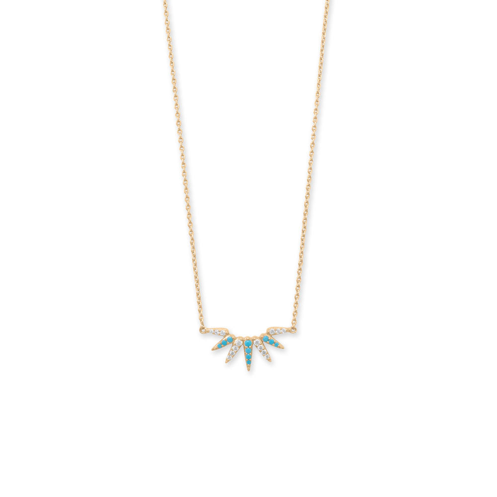 16" + 2" Synthetic Turquoise and CZ Spike Necklace