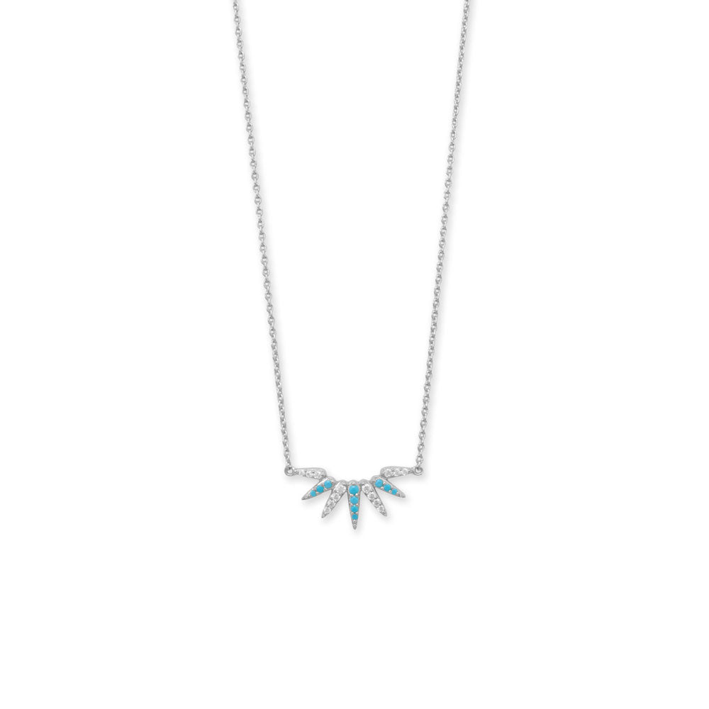 16" + 2" Rhodium Plated Synthetic Turquoise and CZ Spike Necklace