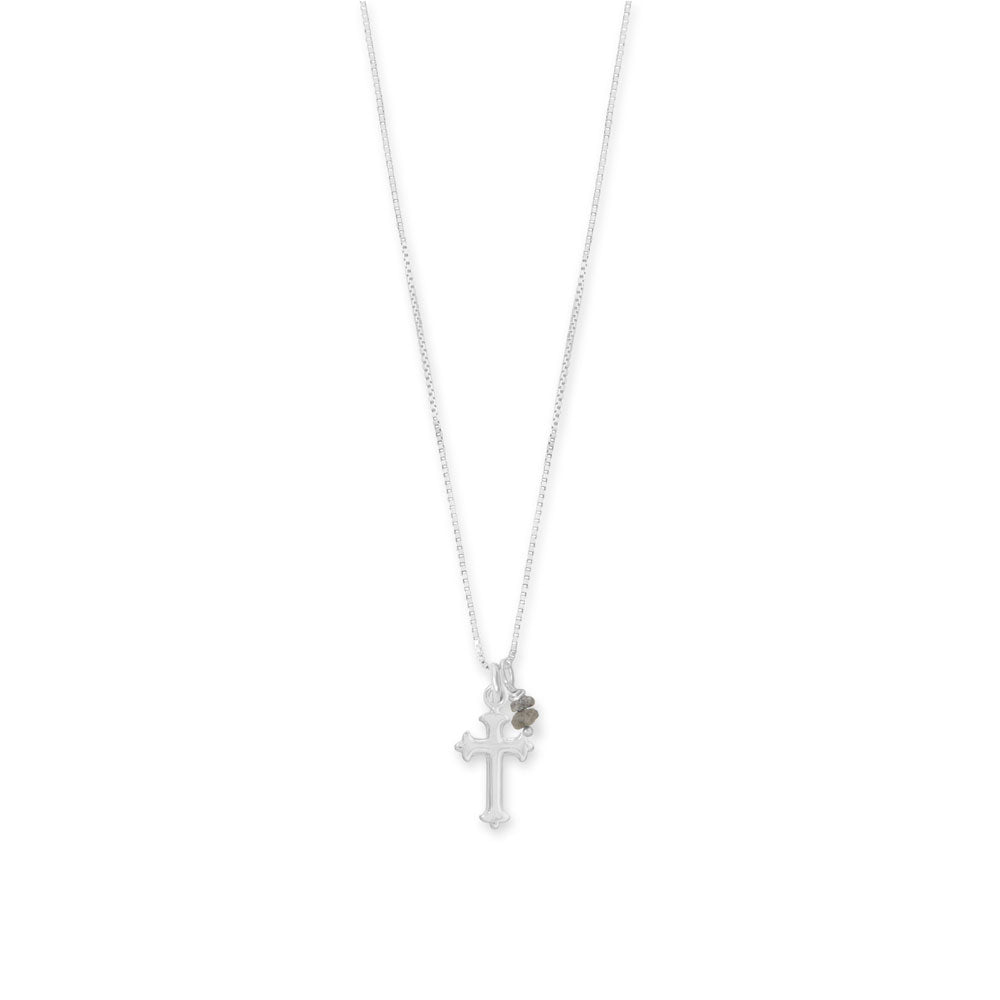 16" Birthstone and Small Ornate Cross Charm Necklace