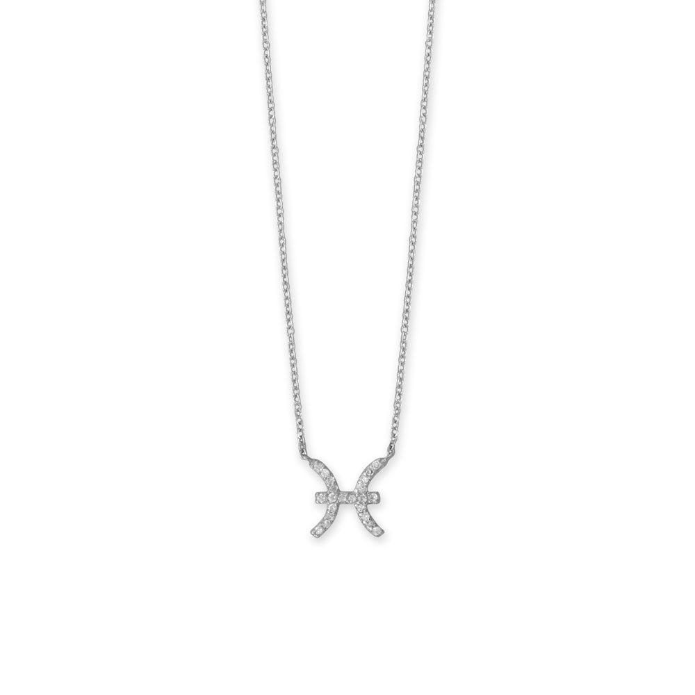 16" Rhodium Plated CZ Zodiac Symbol Necklace (All Signs)