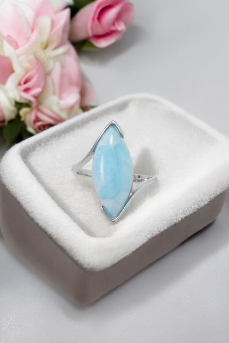 Marquise Larimar Sterling Silver Ring - Sparks and Gem