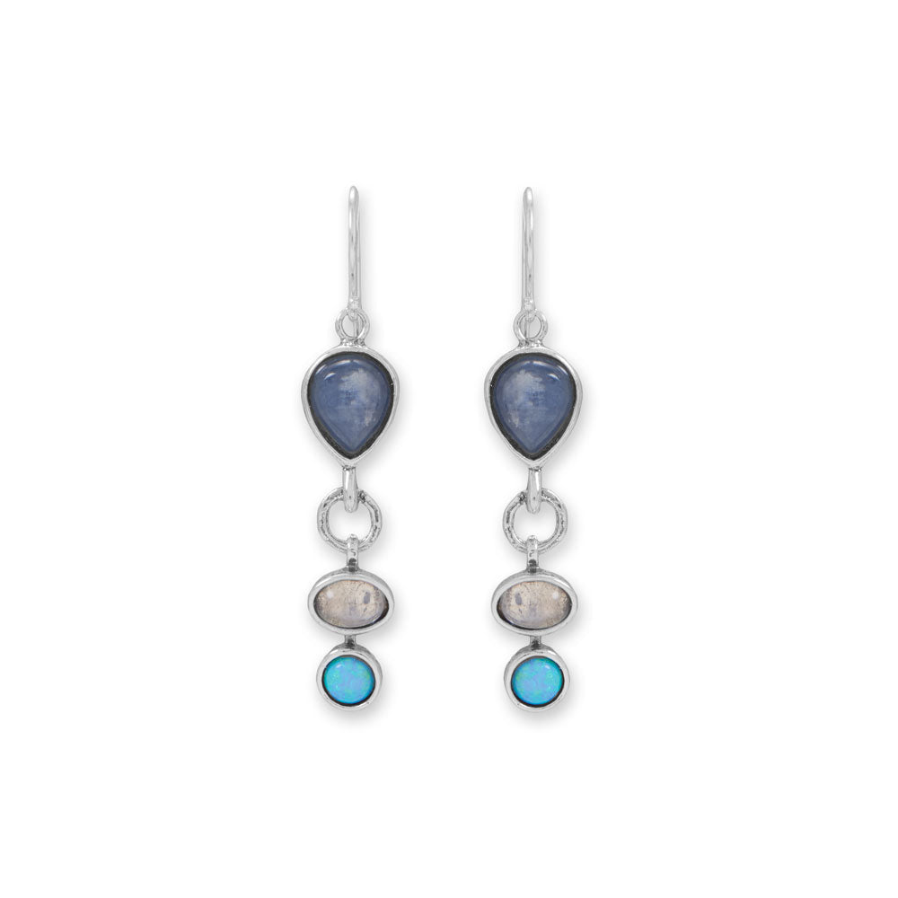 Rainbow Moonstone, Kyanite and Synthetic Opal Drop Earrings-Sparks and Gem