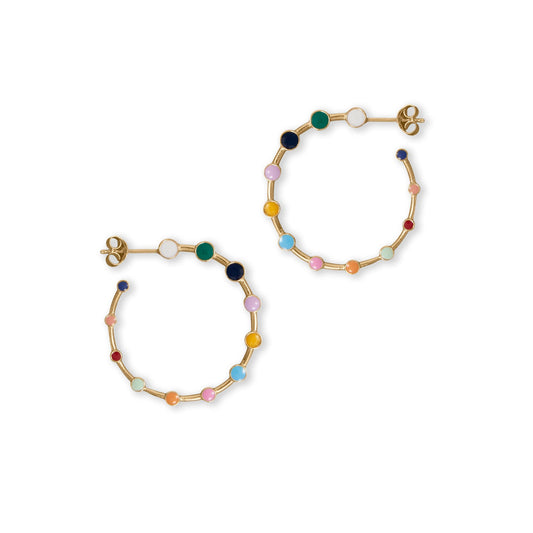 Rainbow Enamel Gold Hoop Earrings-Sparks and Gem