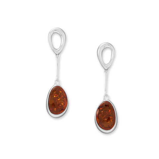 Open Link and Baltic Amber Drop Sterling Silver Earrings - Sparks and Gem