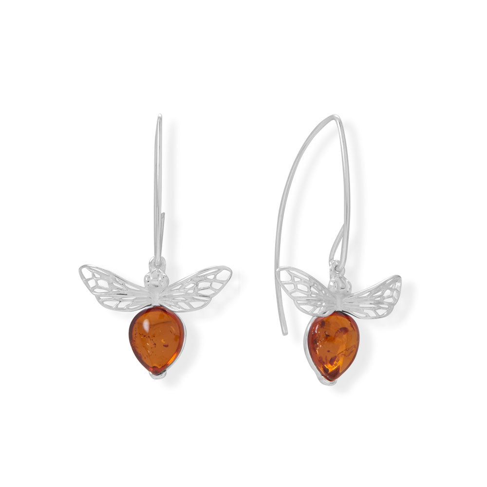 Baltic Amber Honey Bee Drop Wire Earrings - Sparks and Gem