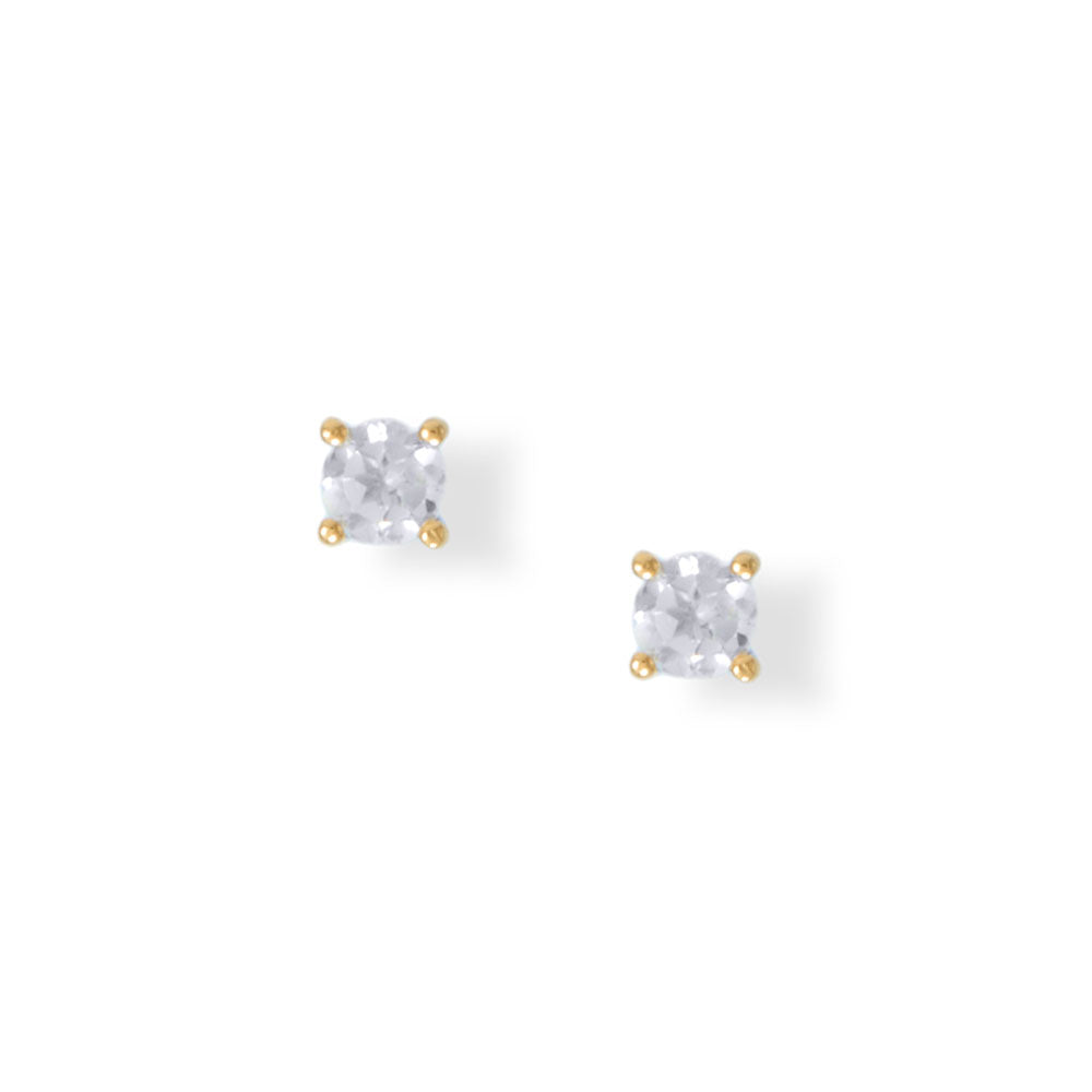 White Topaz Stud Yellow Gold Earrings - Sparks and Gem