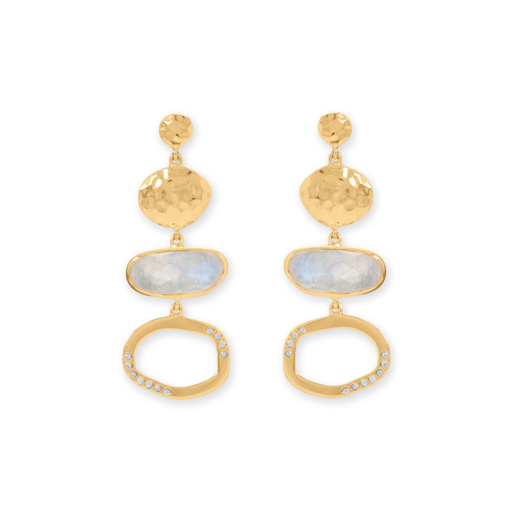 Rainbow Moonstone Gold Drop Earrings - Sparks and Gem