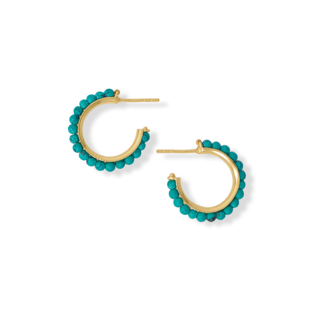 Beaded Turquoise 3/4 Hoop Earrings