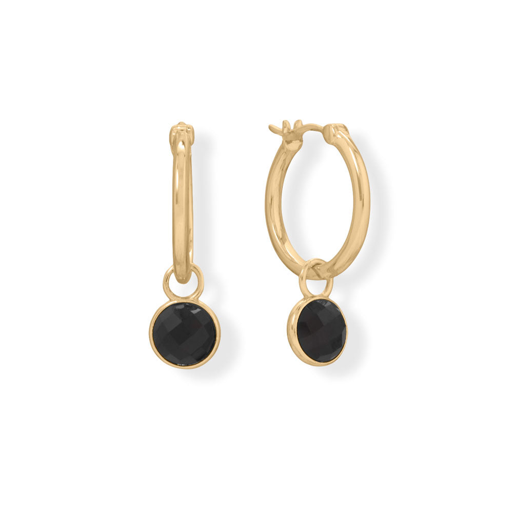 Hoop Earrings with Faceted Black Onyx Charm