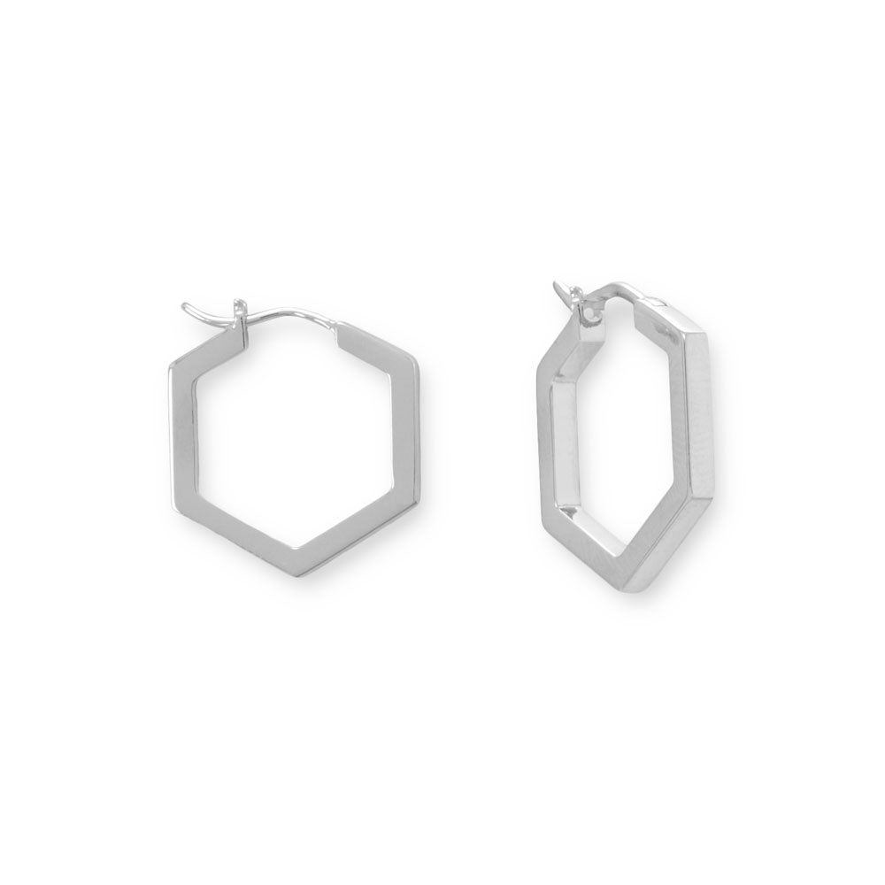 Hexagonal Hoop Sterling Silver Earrings - Sparks and Gem