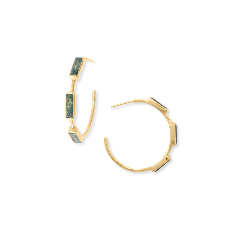 Moss Agate Gold Hoop Earrings - Sparks and Gem