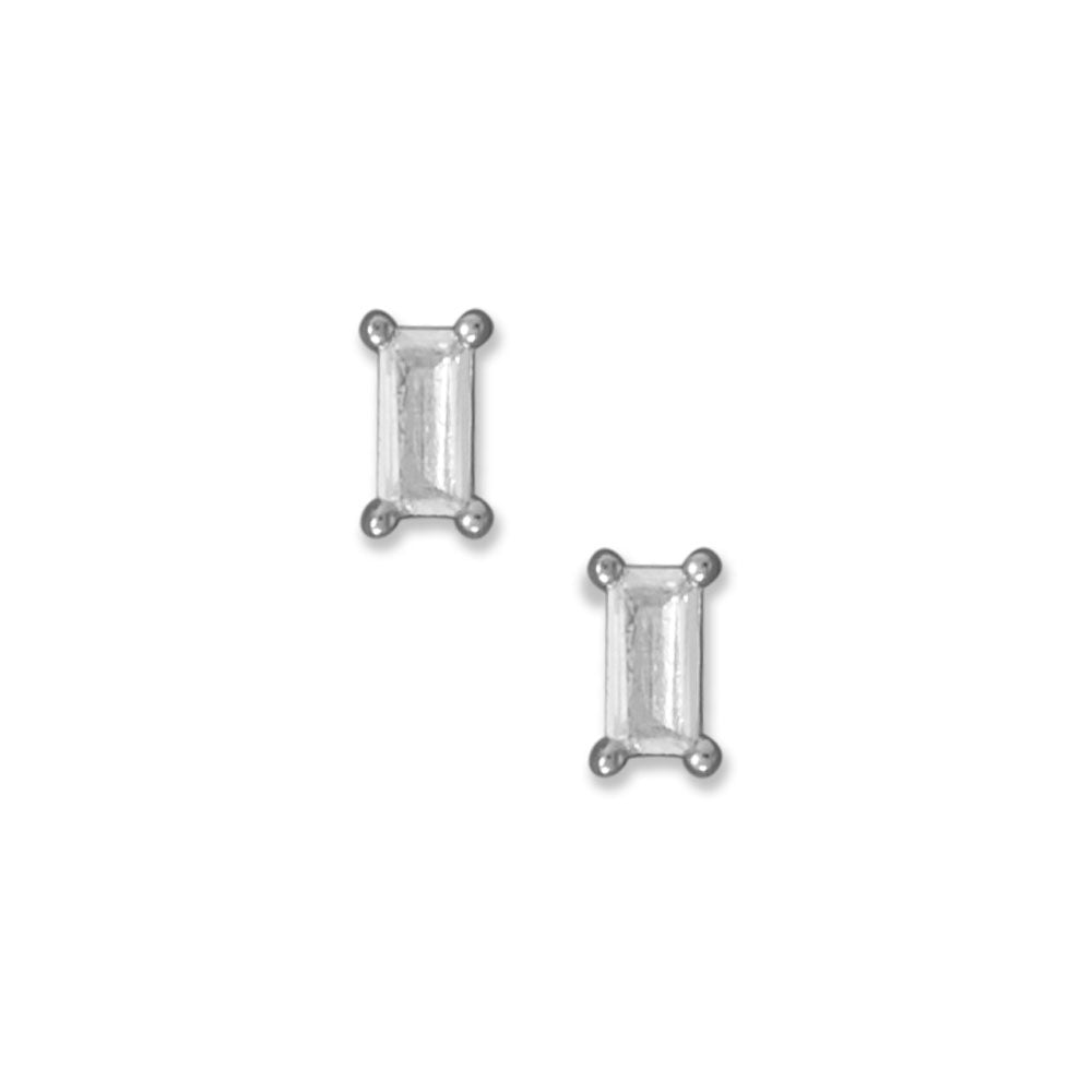 Rhodium Plated White Baguette CZ Earrings