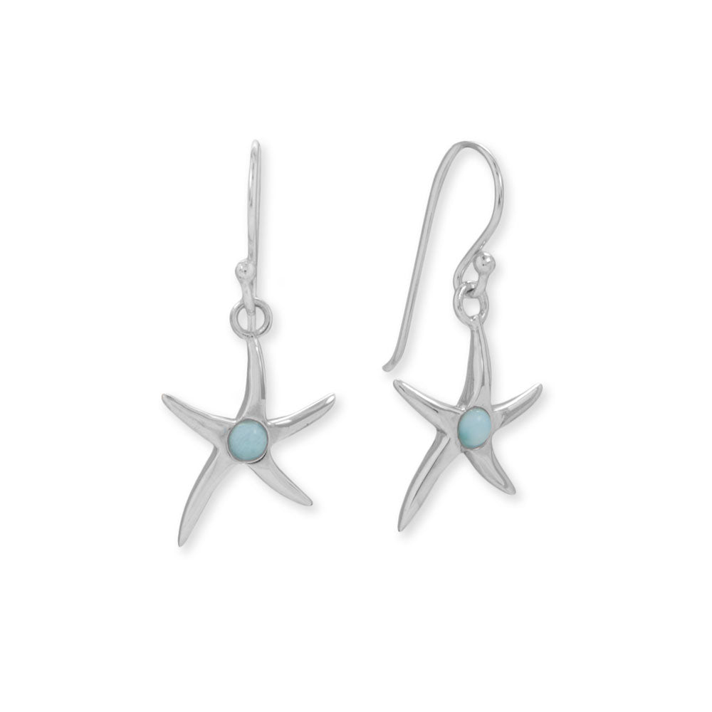 Rhodium Plated 3mm Larimar Starfish Earrings