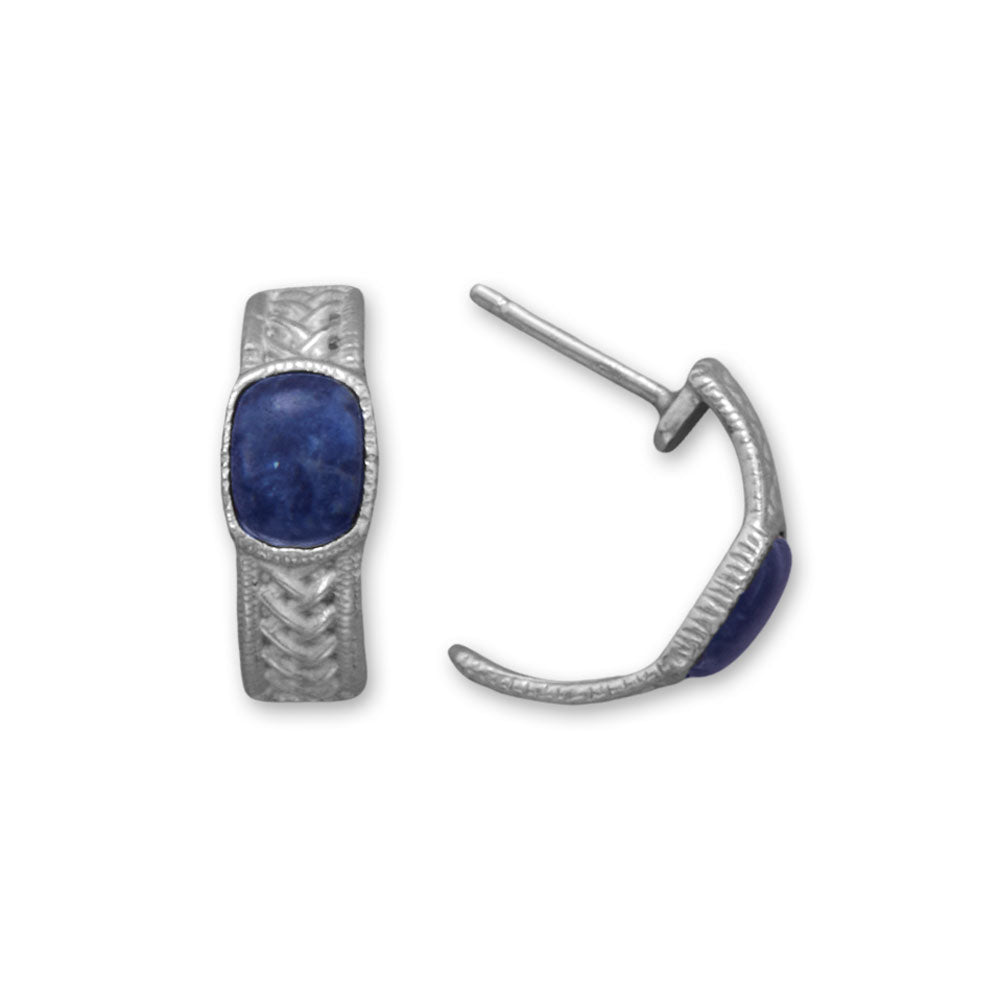 Woven Design Sodalite and Sterling Silver 1/2 Hoop Earrings - Sparks and Gem