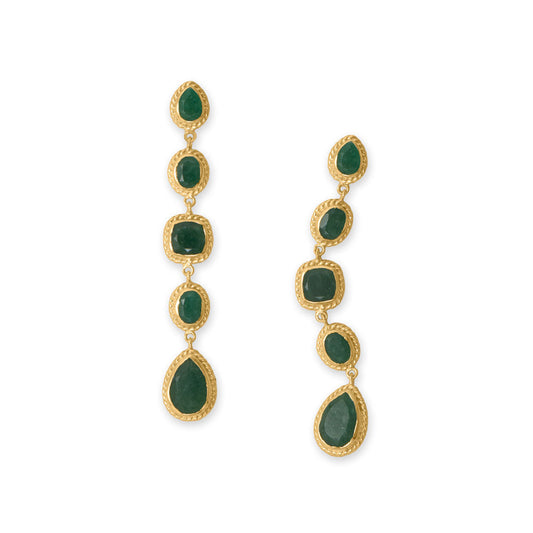 Green Quartz Long Gold Drop Earrings - Sparks and Gem