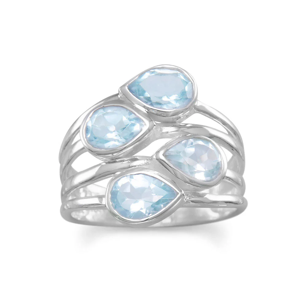 Pear Shaped Blue Topaz and Sterling Silver Ring - Sparks and Gem