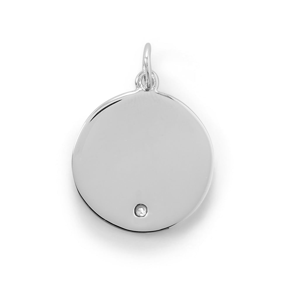 Engravable Rhodium Plated CZ Birthstone Pendant (-December)