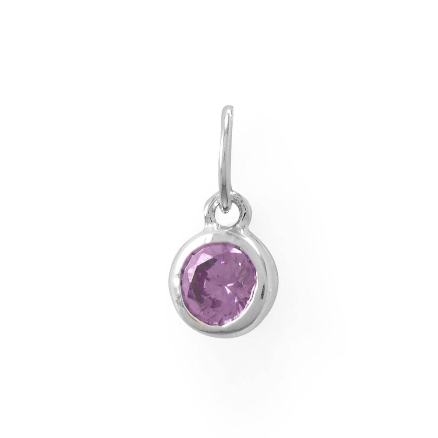 Rhodium Plated Round CZ Birthstones Charm (-December)