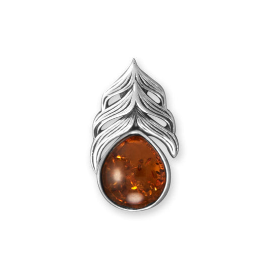 Oxidized Baltic Amber Feather Slide-Sparks and Gem