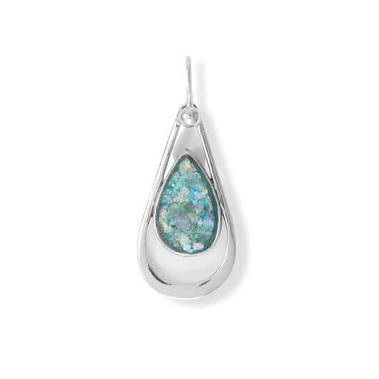 Pear Cutout Roman Glass Silver Pendant - Sparks and Gem