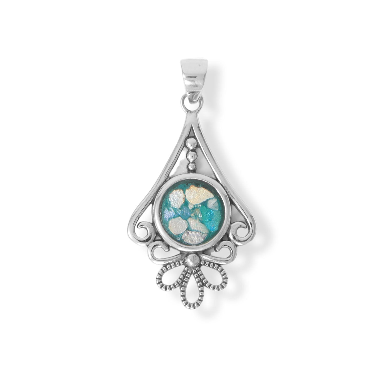 Oxidized Round Roman Glass Loop Design Silver Pendant - Sparks and Gem