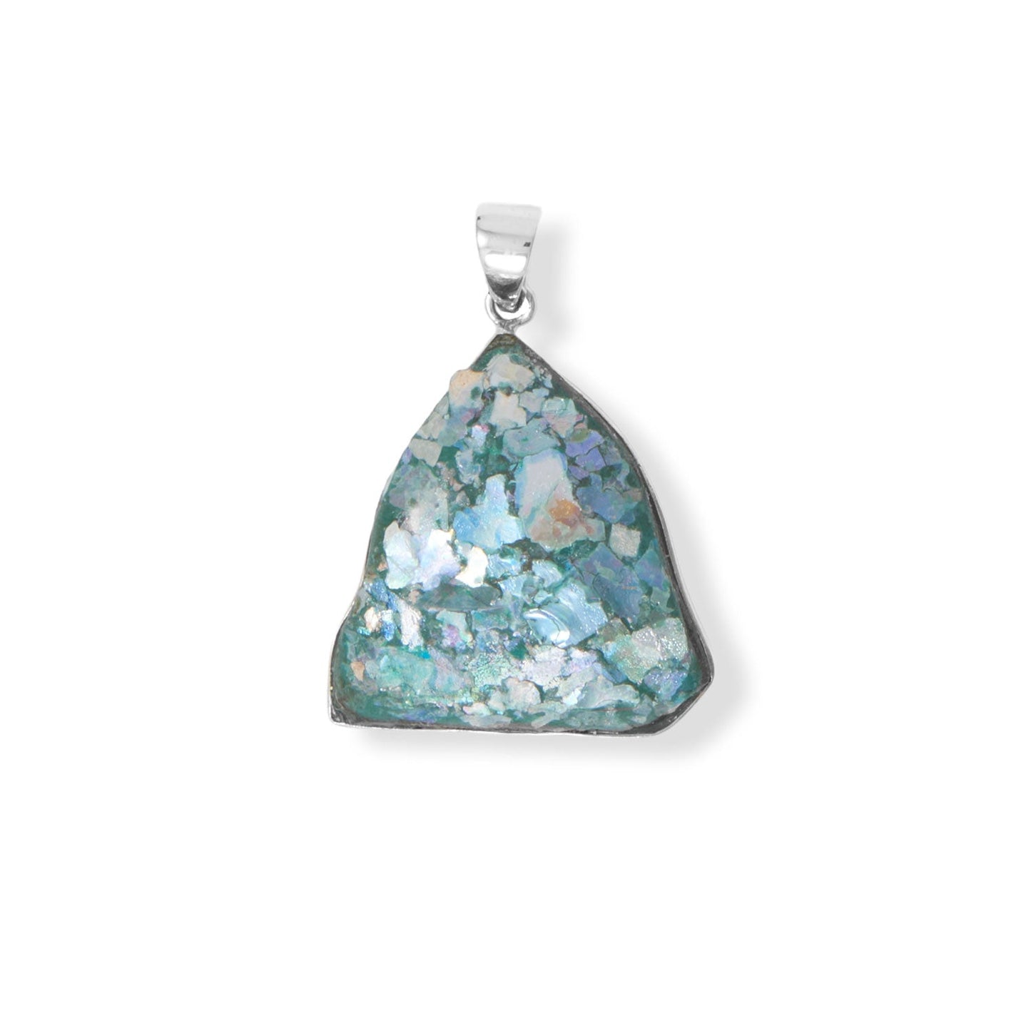 Silver Freeform Roman Glass Shard Pendant - Sparks and Gem