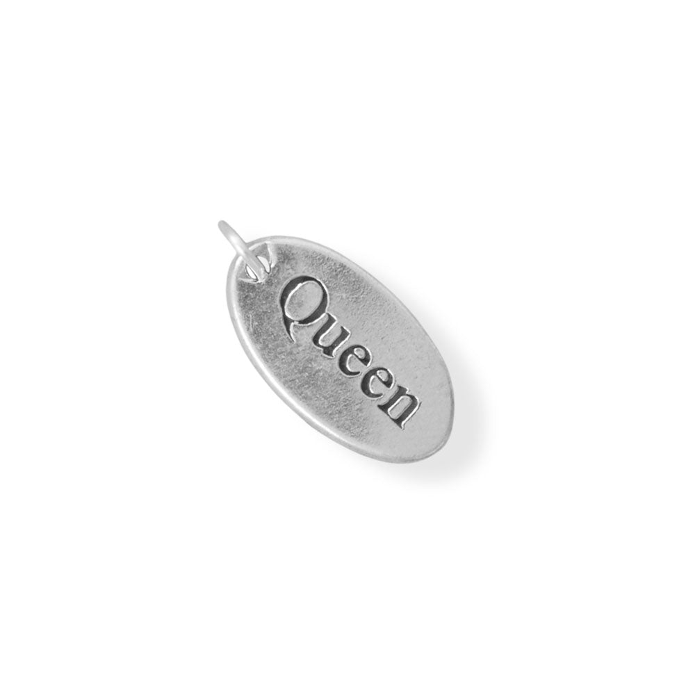 Oval "Queen" Tag Sterling Silver Charm - Sparks and Gem