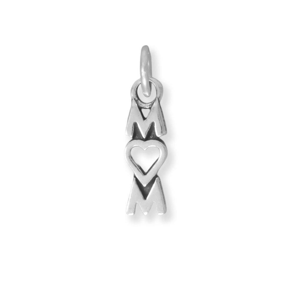 "MOM" with Sterling Silver Heart Charm - Sparks and Gem