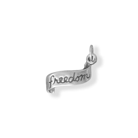 "FREEDOM" Ribbon Charm in Sterling Silver - Sparks and Gem