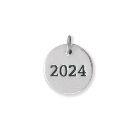 "2024" Message Round Sterling Silver Charm - Sparks and Gem