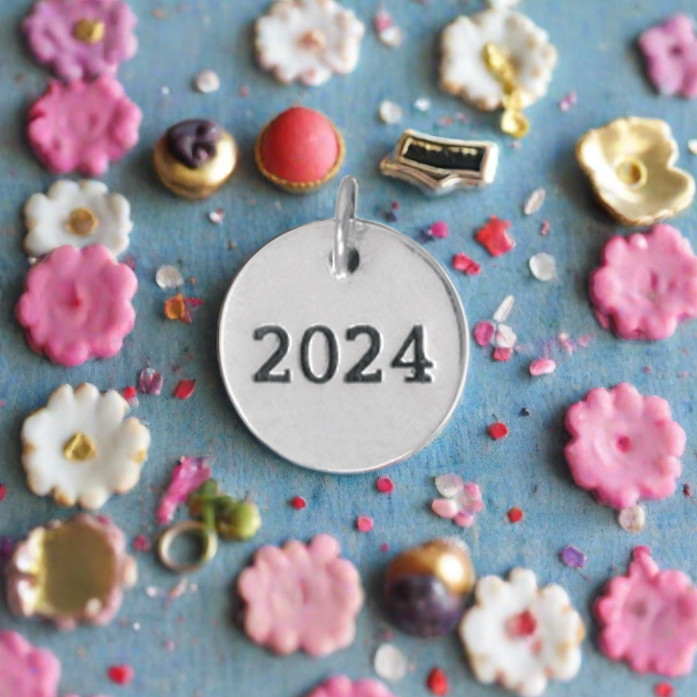 "2024" Message Round Sterling Silver Charm