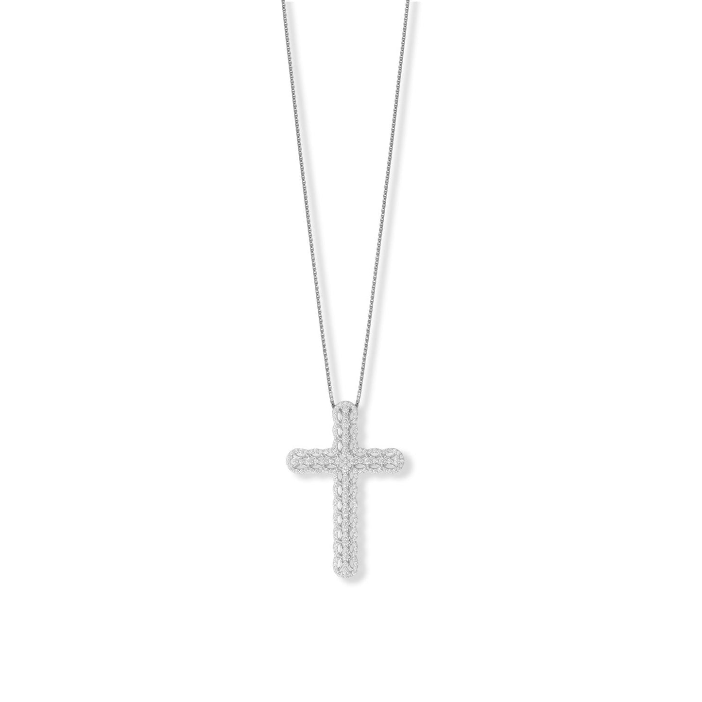 Rhodium Plated Ornate CZ Cross Slide