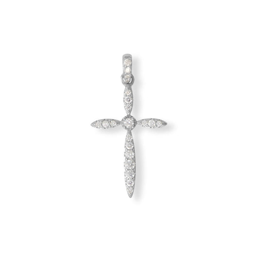 Rhodium Plated Graduating CZ Marquise Cross Pendant