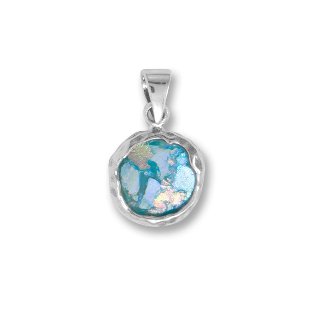 11mm Round Sterling Silver Roman Glass Pendant - Sparks and Gem