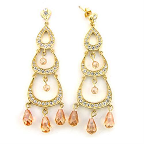 Gold 925 Sterling Silver Earrings with AAA Grade Cubic Zirconia in Champagne Color-Sparks and Gem